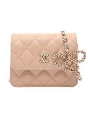 Chanel Shoulder Bag Mini Quilted Pink Beige Calf Chain